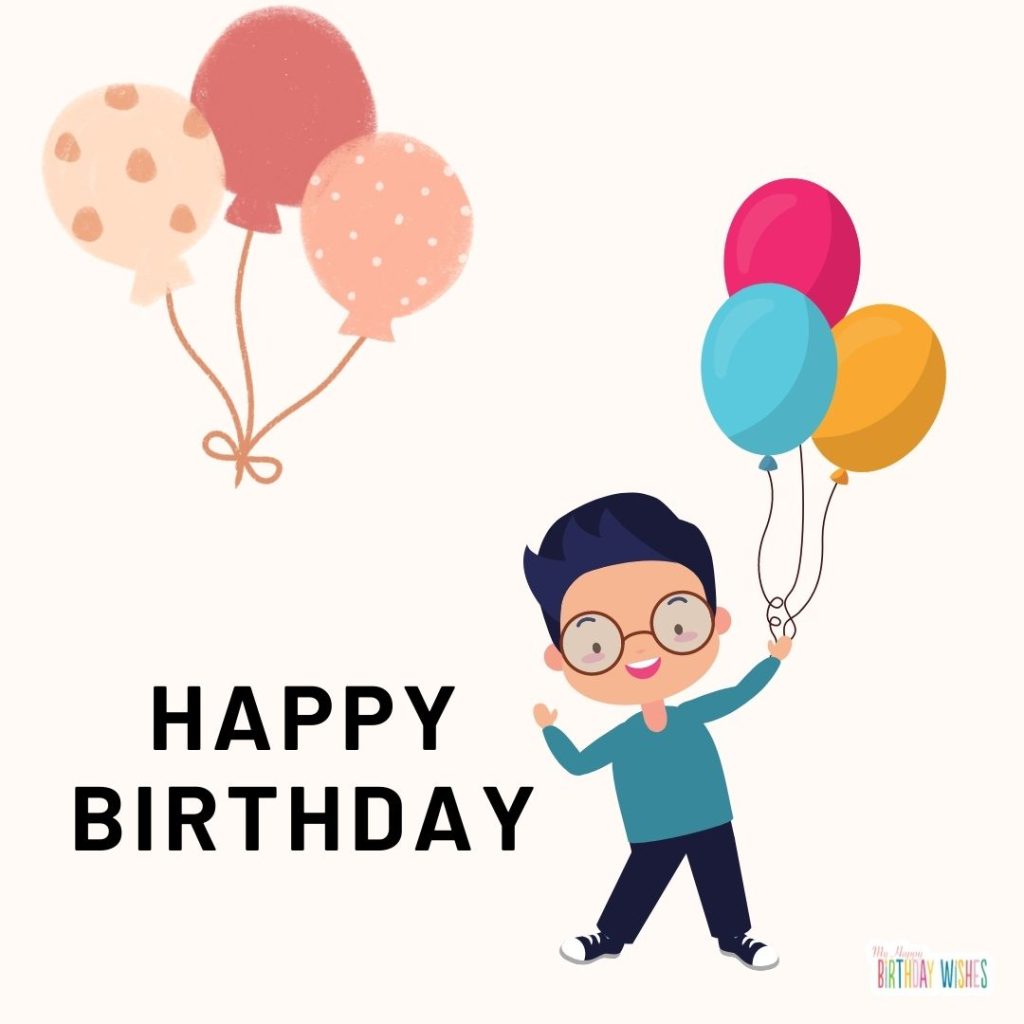 animated boy holding a balloon birthday card