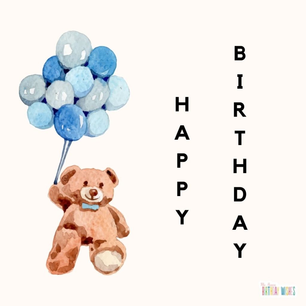 bear holding a cute balloon birthday card
