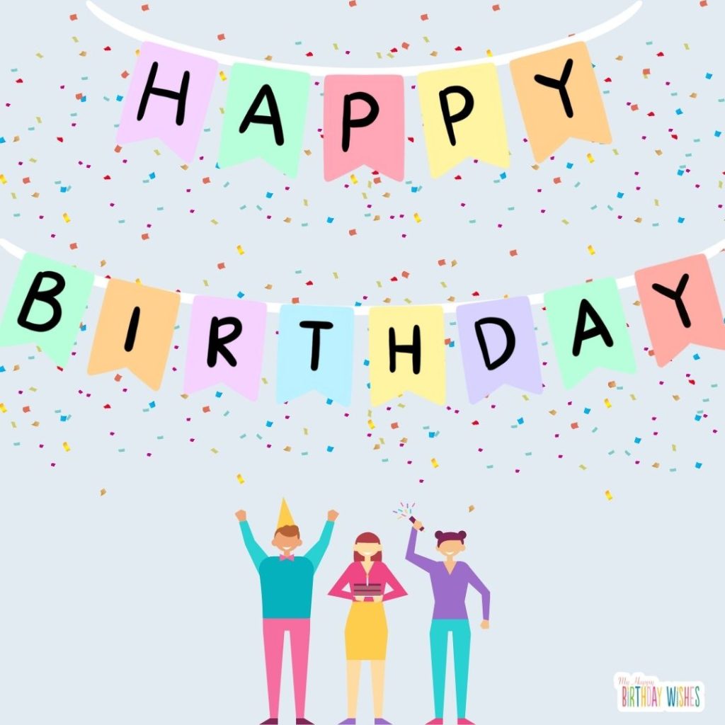 modern birthday card with isometric people