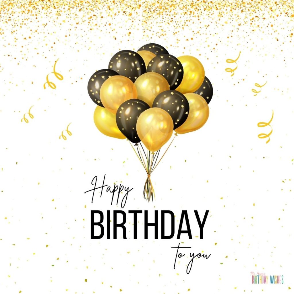 birthday card with black and gold balloons