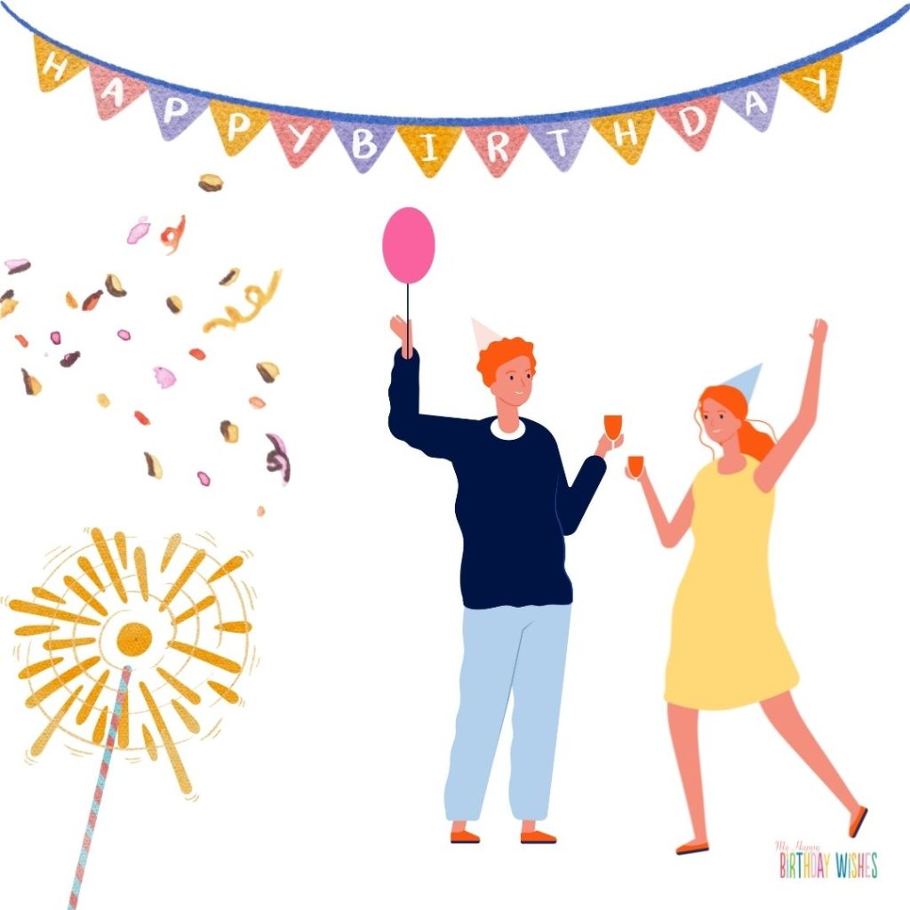 animated couples, and hanging confetti