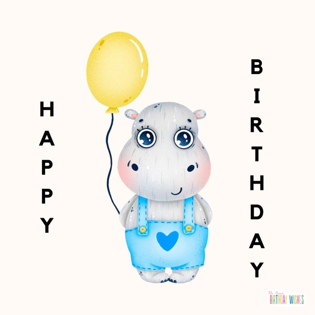 hippo holding a balloon birthday card