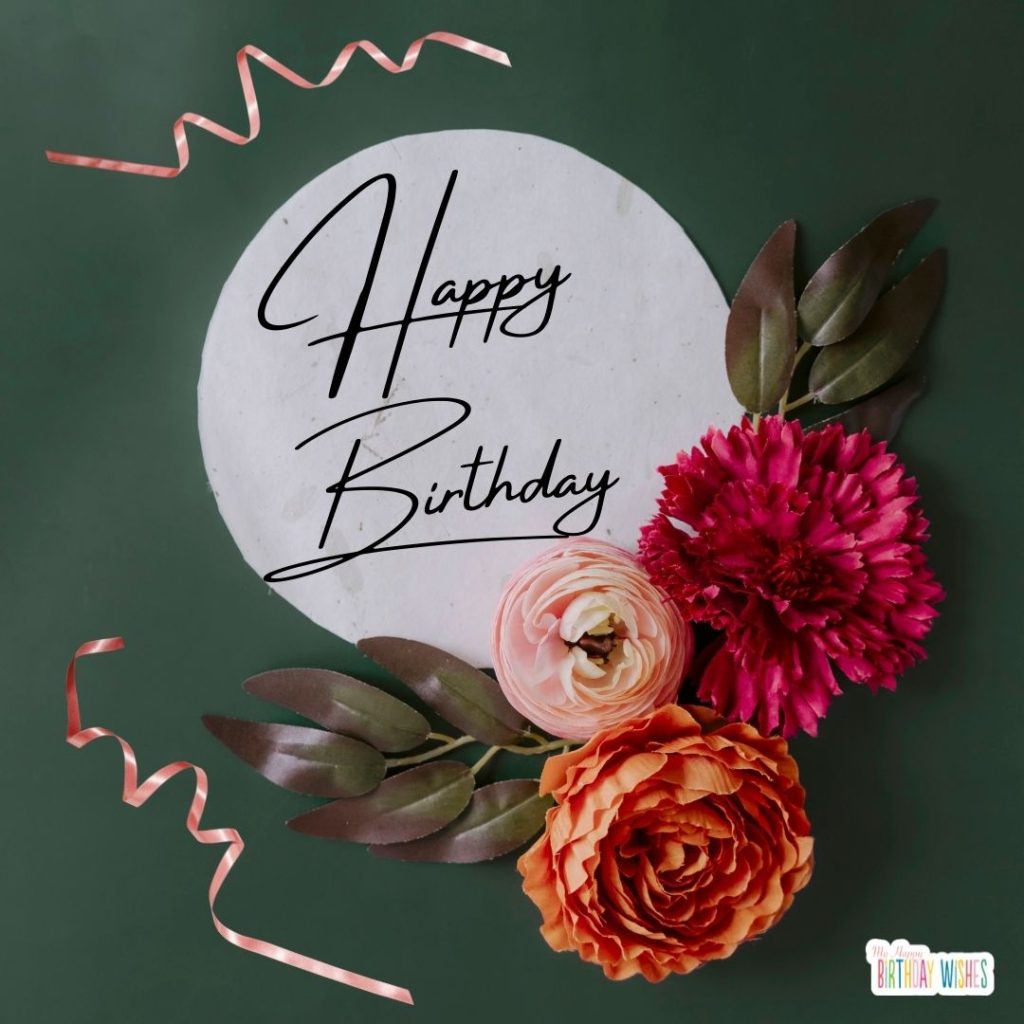 birthday card with flowers and single confetti