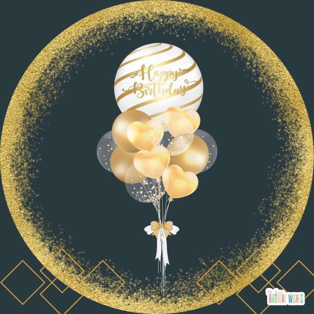 birthday card with circle gold and balloons