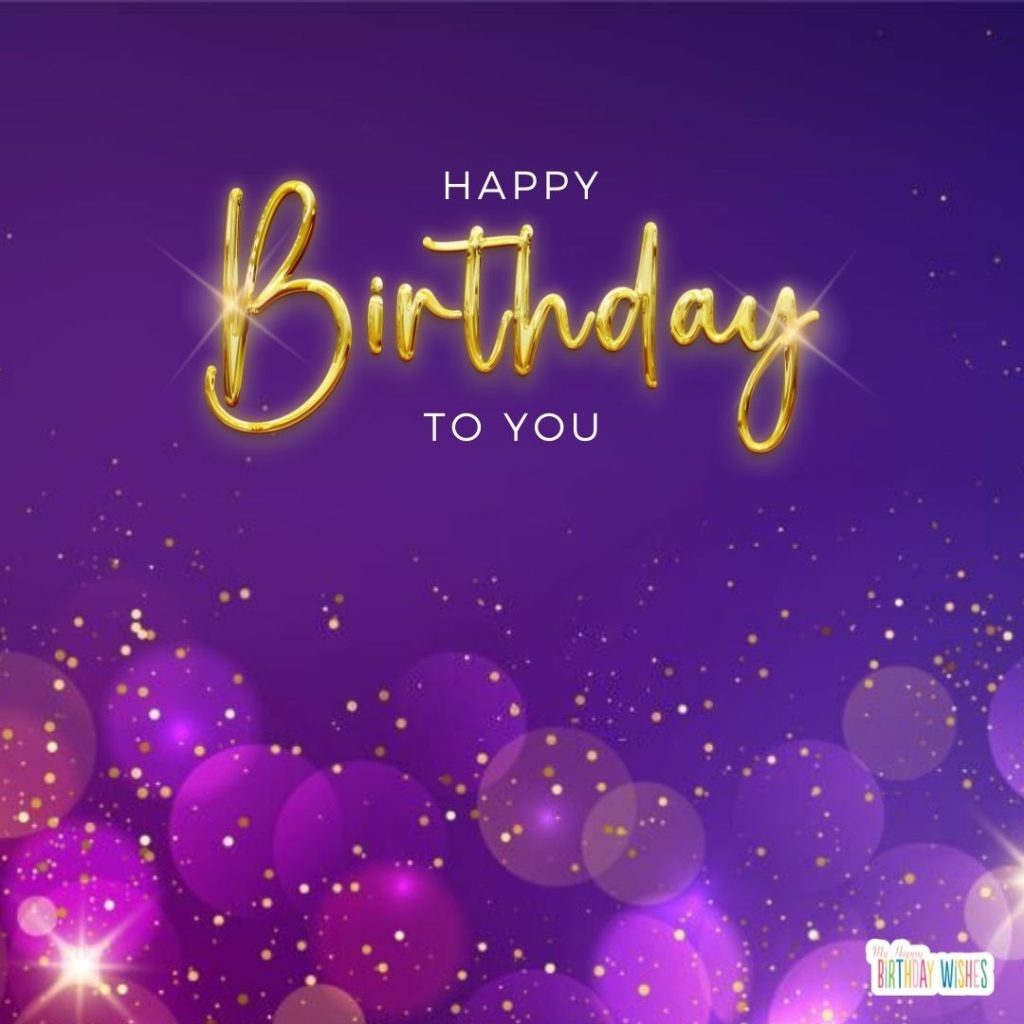shining gold and violet with glitter and birthday card