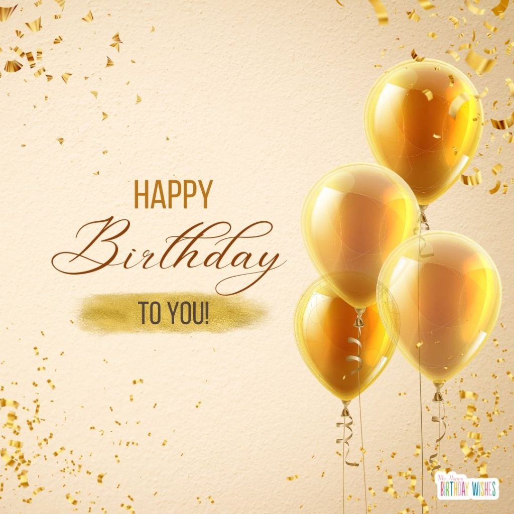 all gold confetti and balloons design birthday card