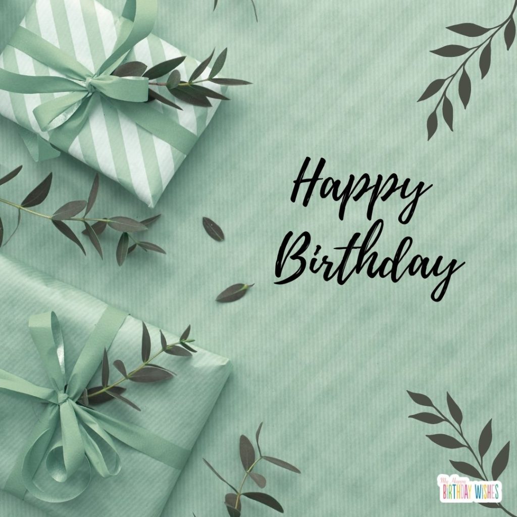 green gifts and leaves birthday card