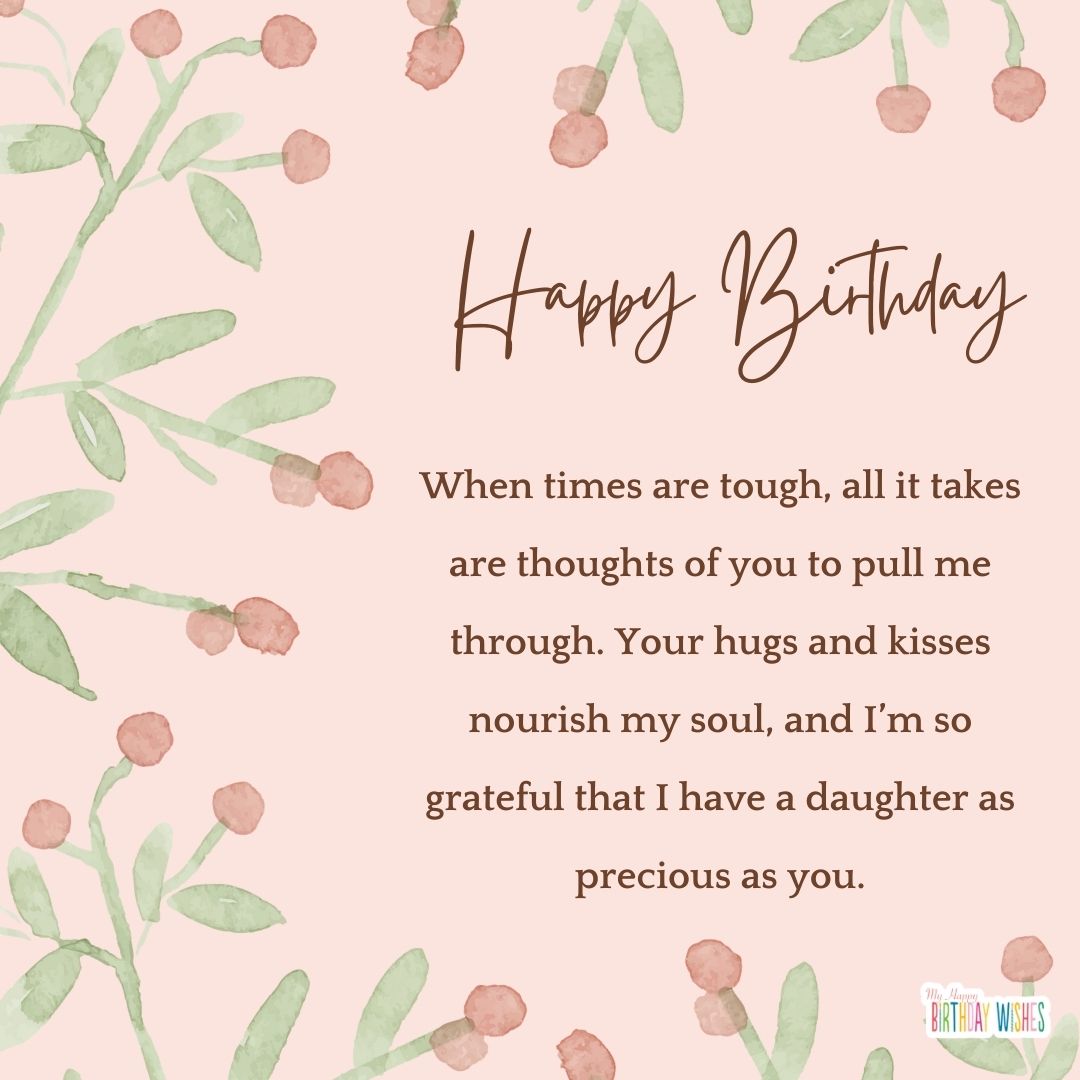 typography style birthday card for daughter with water color cherries