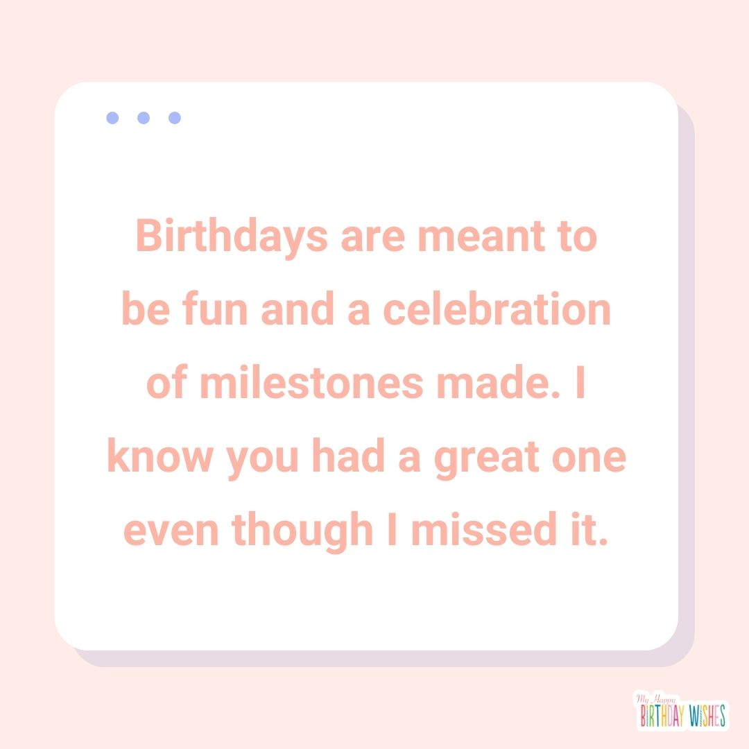 pink cream themed belated birthday card design