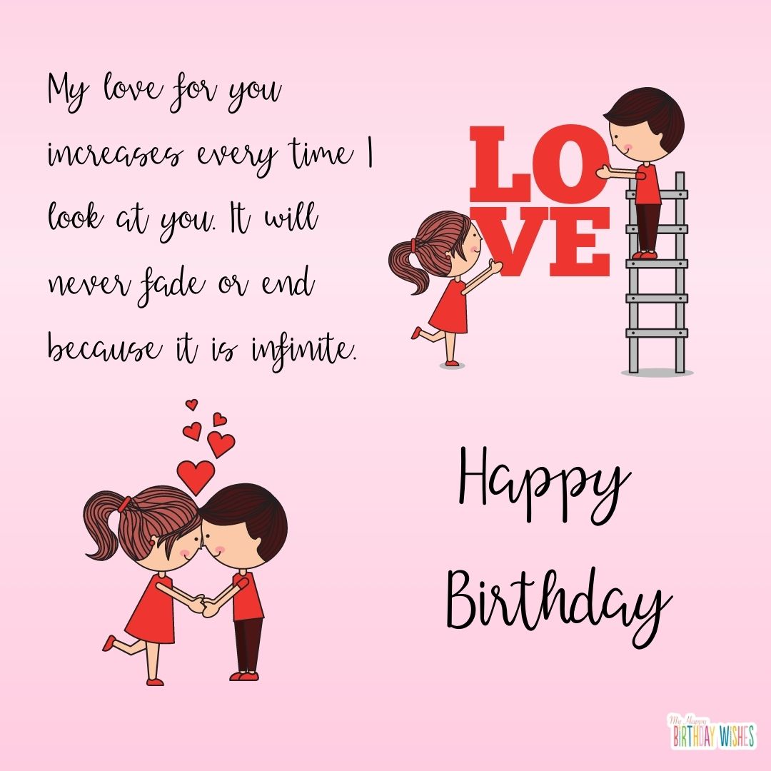 cute birthday card for lover with animated couples