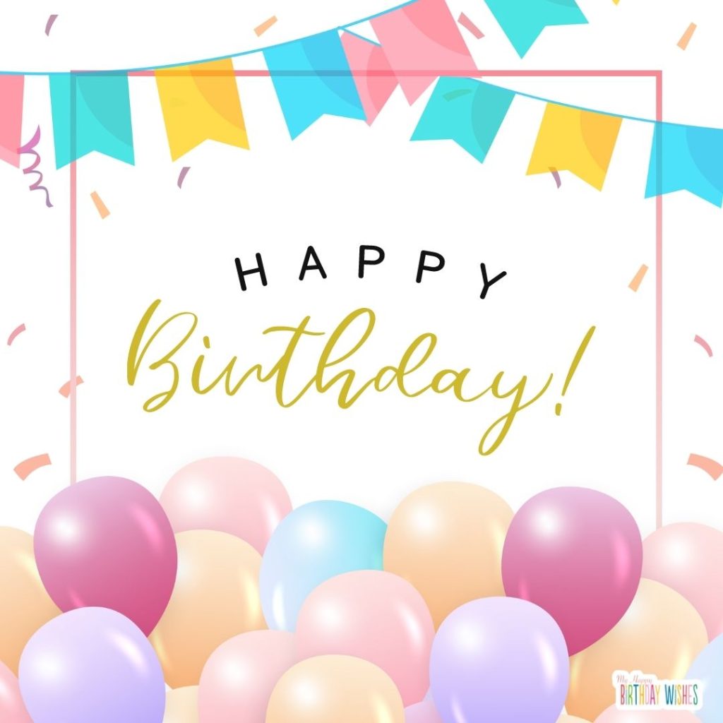 birthday card with colorful confetti and balloons