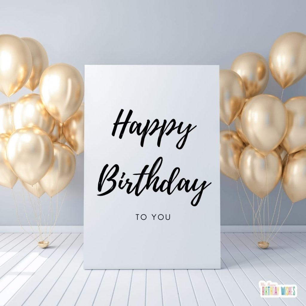 gold balloons and typography birthday card