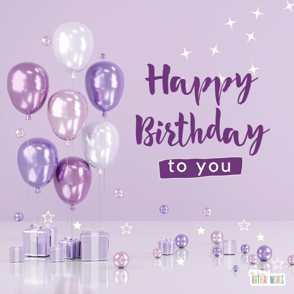 violet themed with balloons and gifts