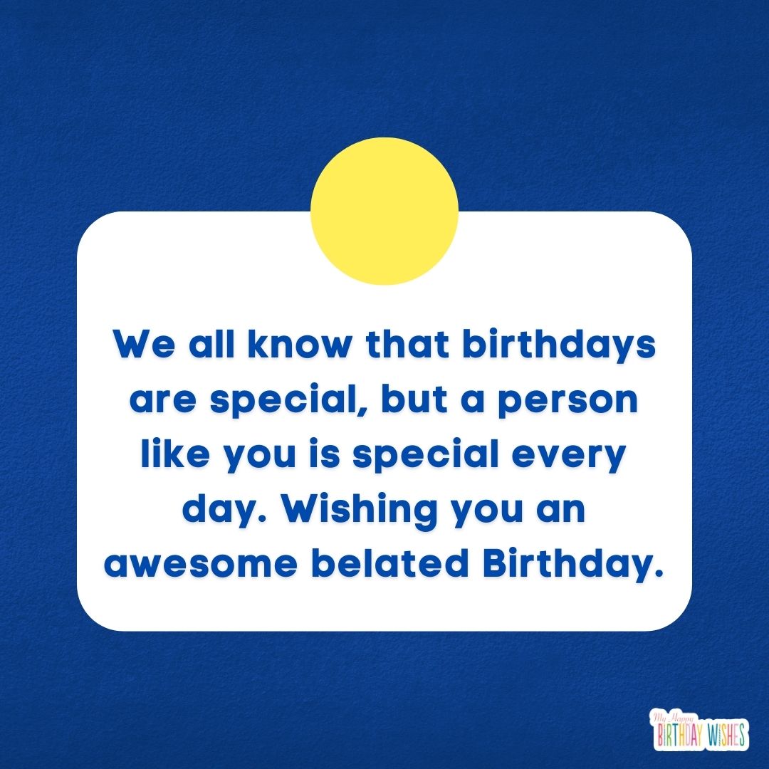 blue and minimal typography type belated birthday card