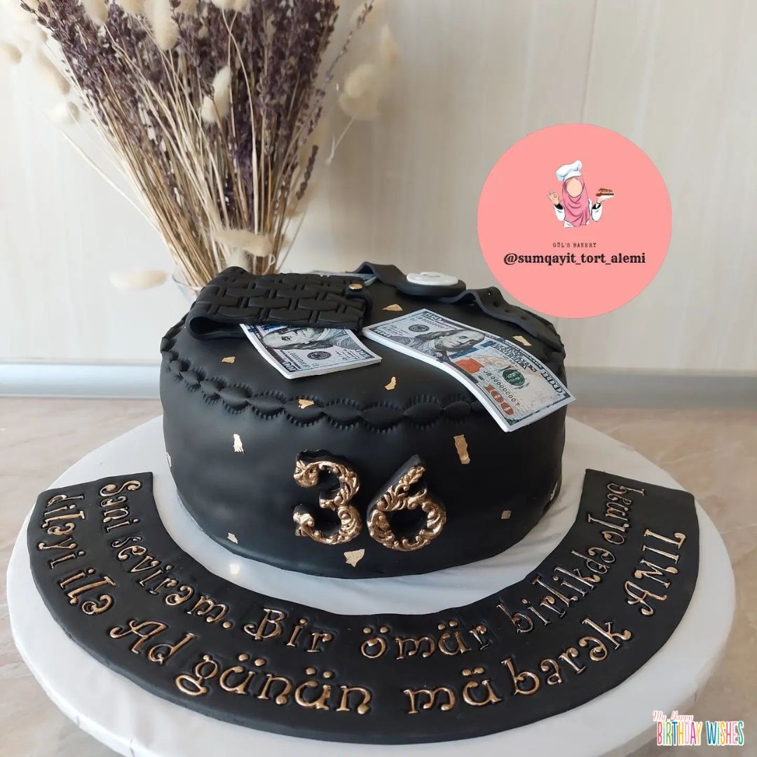 36th All Black Money Birthday Cake