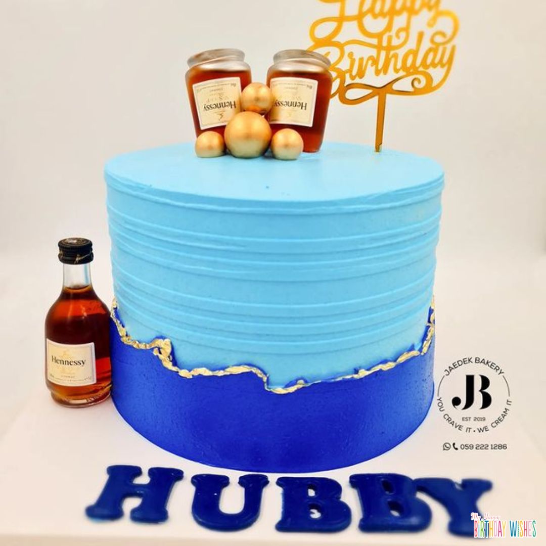 Blue One Layer Cake with gold accent