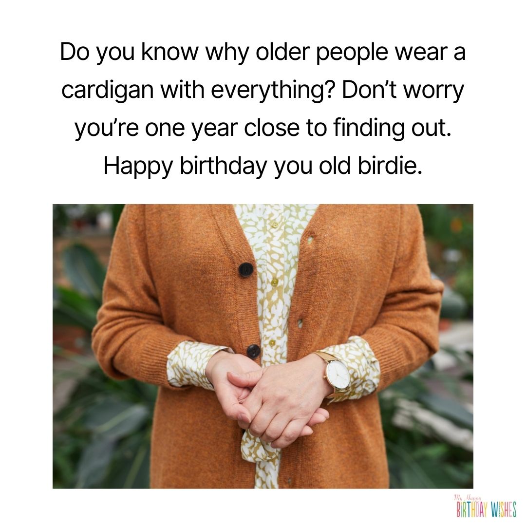 old woman wearing cardigan