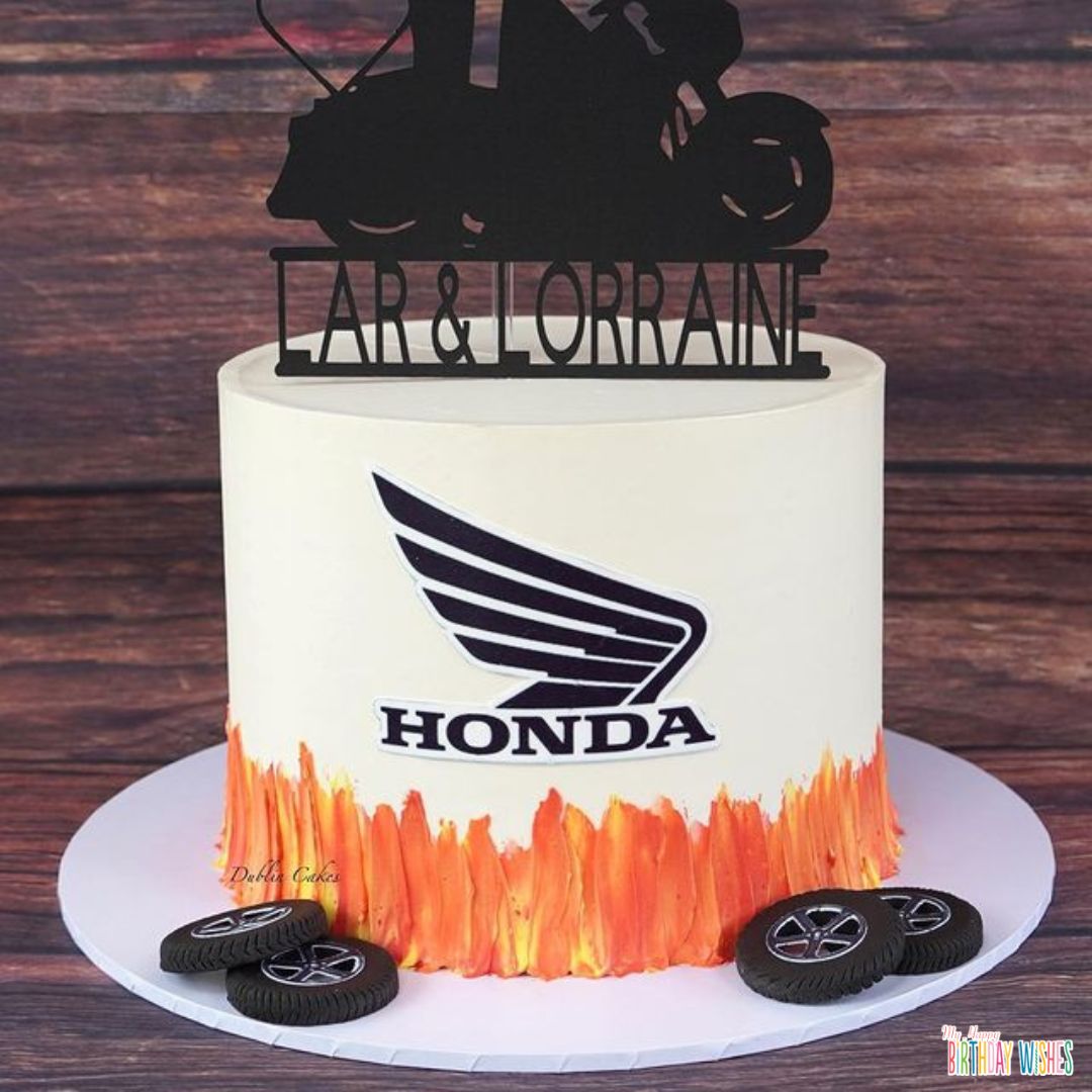 Honda Inspired Cake with tires cake and topper