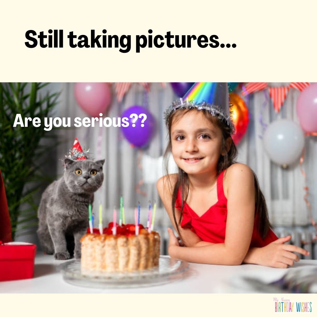 girl with cake and cat - funny birthday pictures