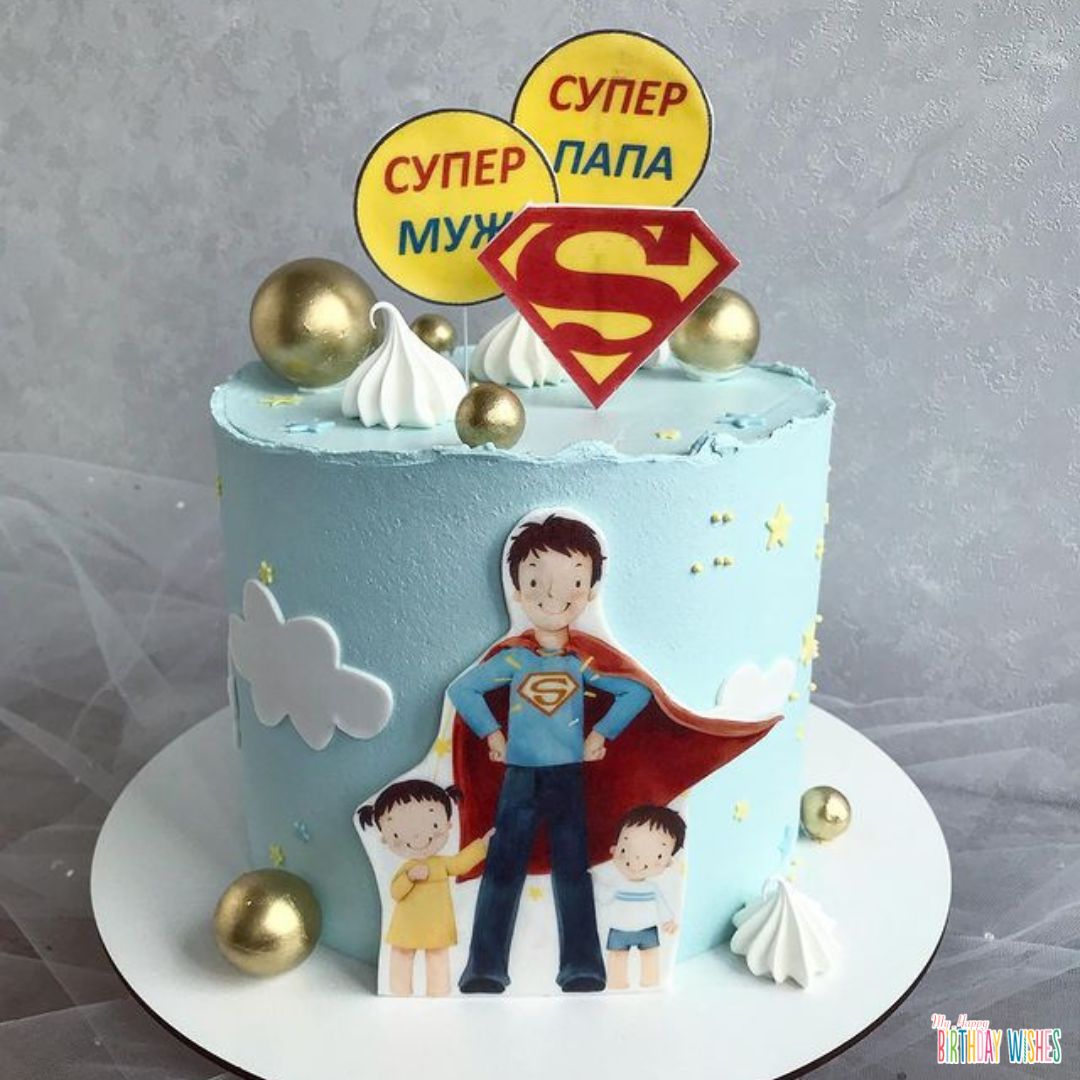 Superman Cake with cute anime topper