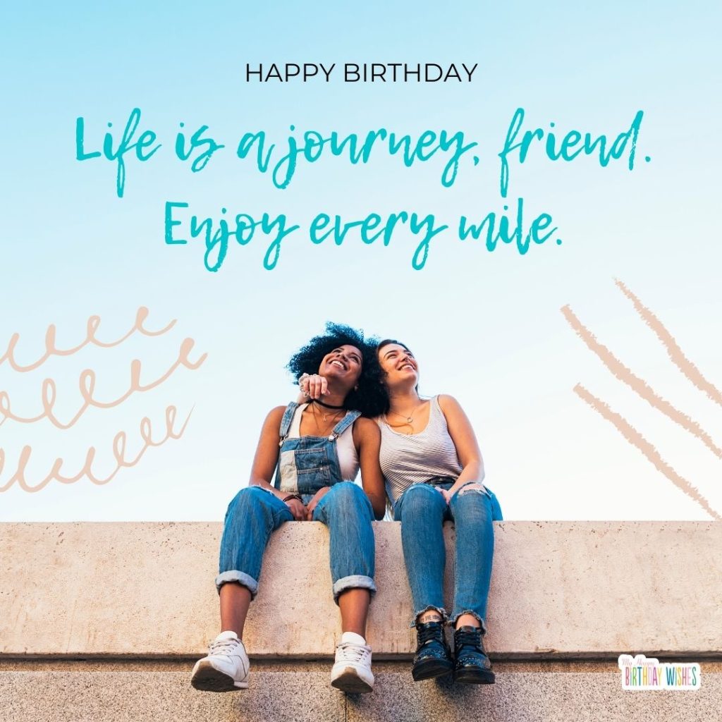 two friends smiling and looking at the sky birthday card for firend