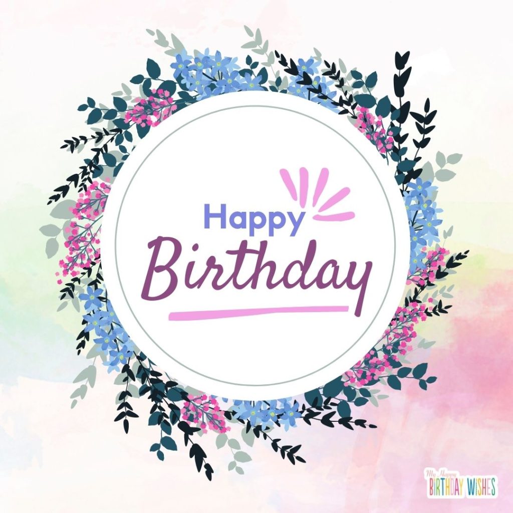 birthday card with beautiful leaves and flowers