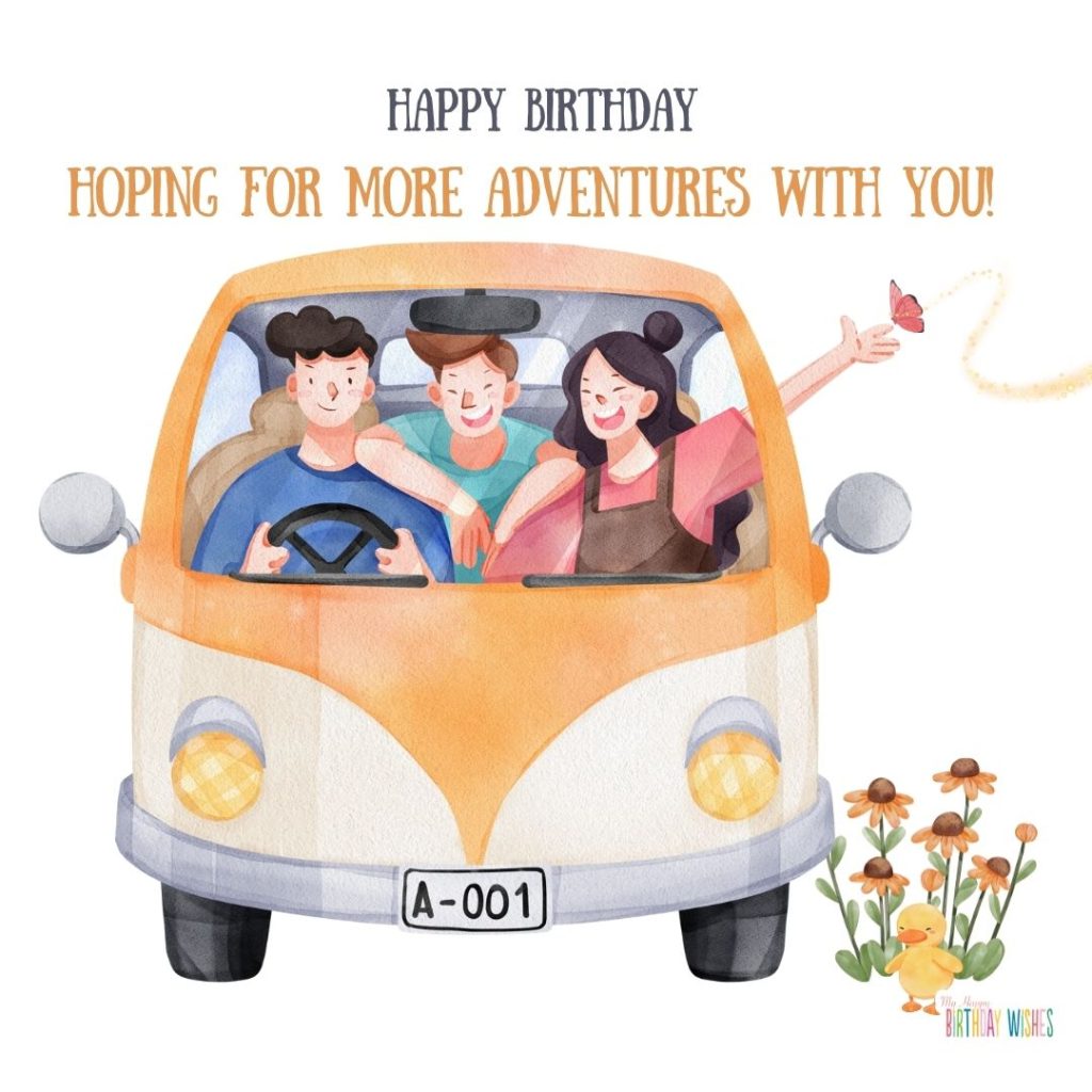 happy friends in a trip birthday card for friend