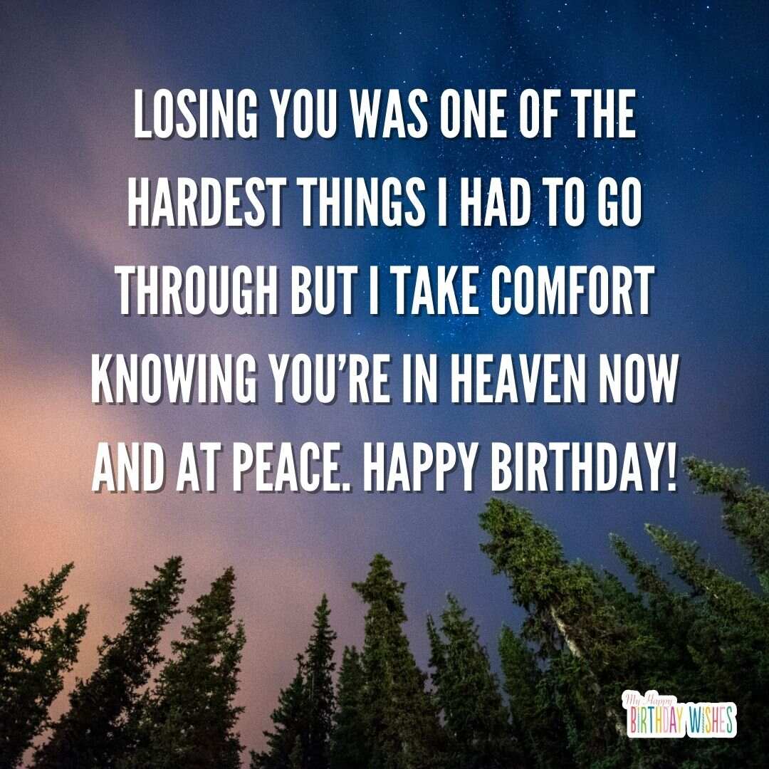 birthday wishes in heaven with trees and night sky