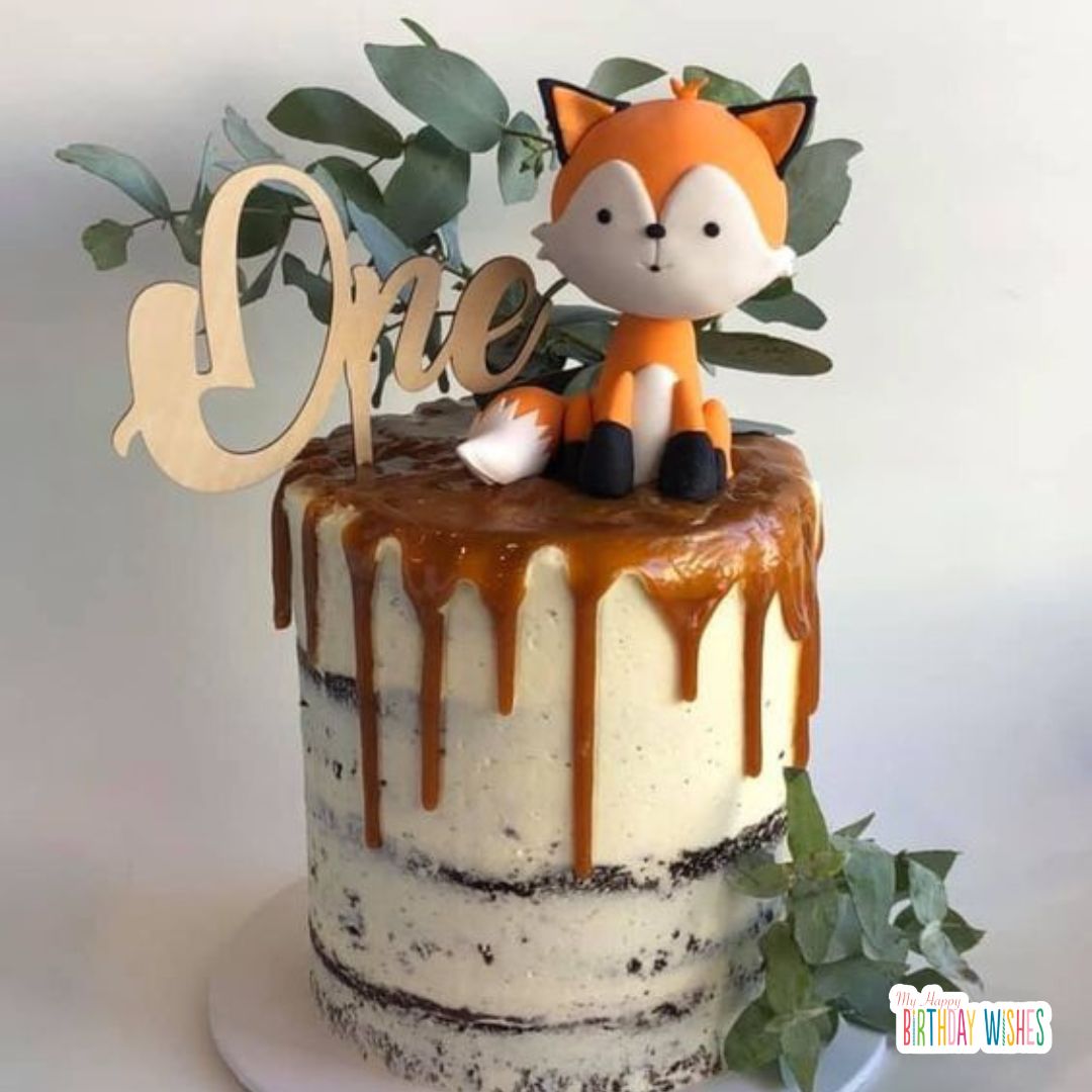 birthday cake with mini fox and leaves Birthday Cakes for Girls