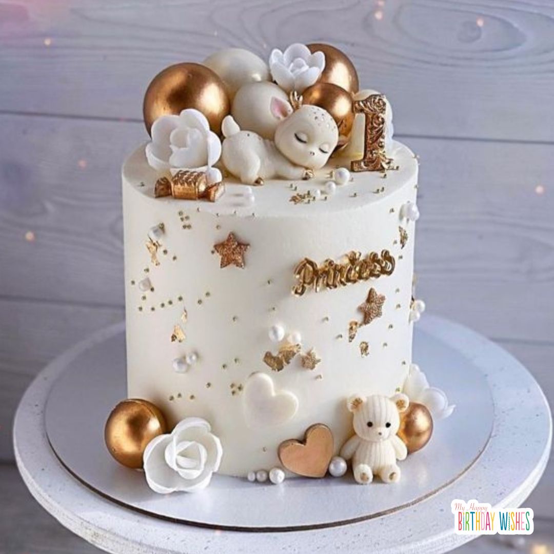 birthday cake with pearls and bear Birthday Cakes for Girls