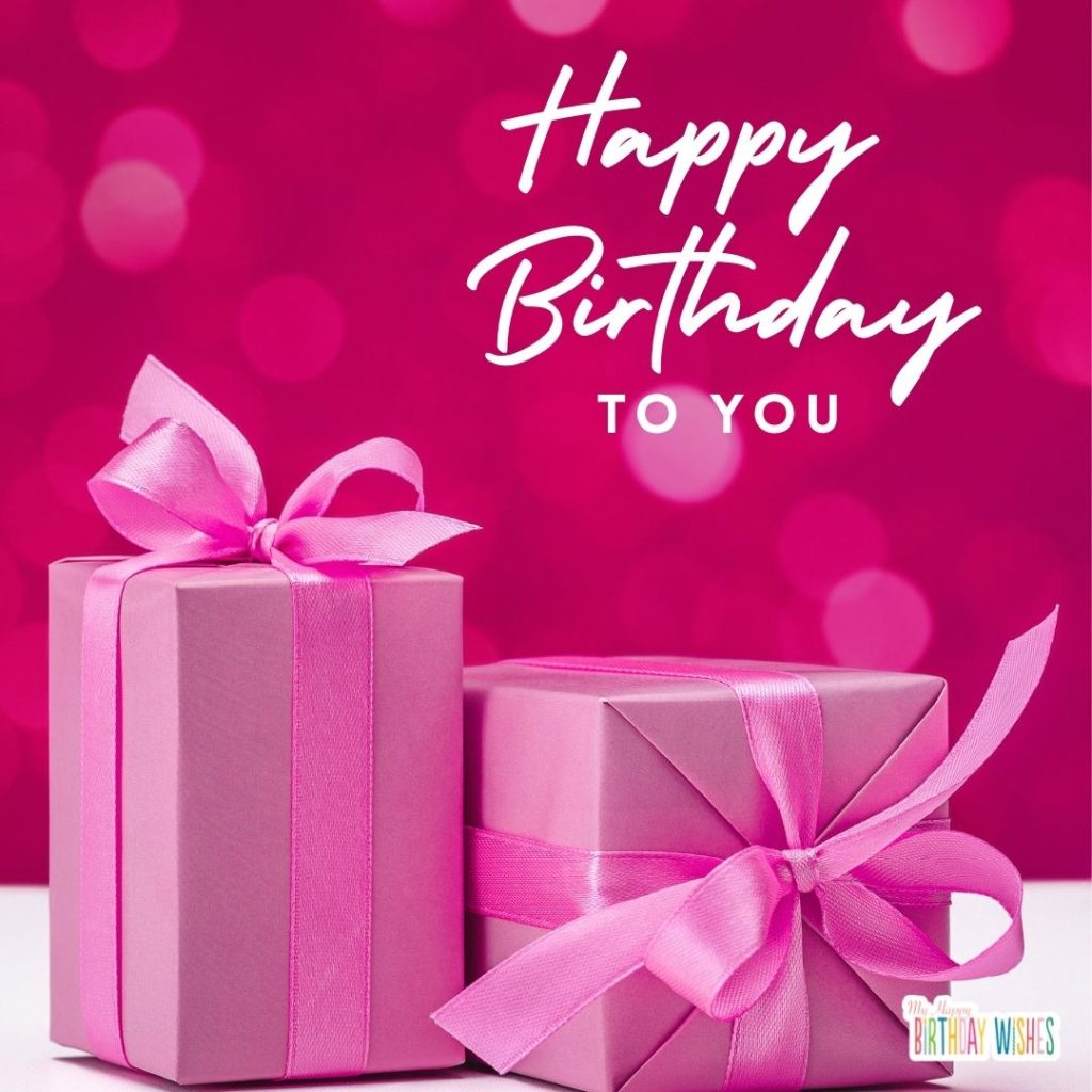 birthday card with pink gifts