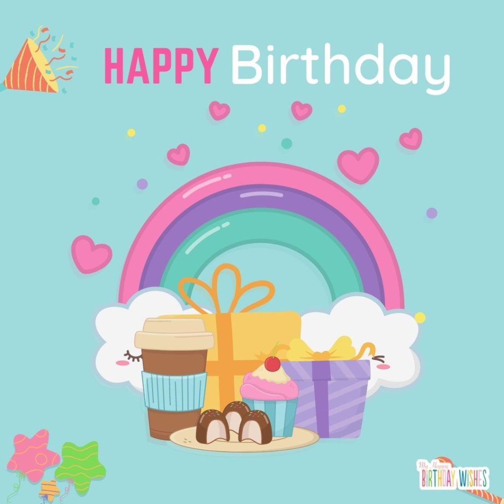 birthday card with poppers and cupcakes design