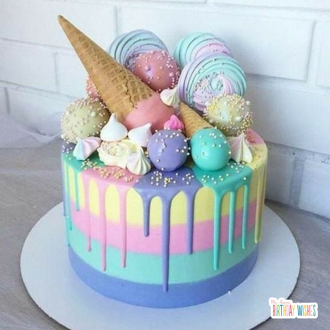 birthday cake with elegant rainbow ice cream design Birthday Cakes for Girls