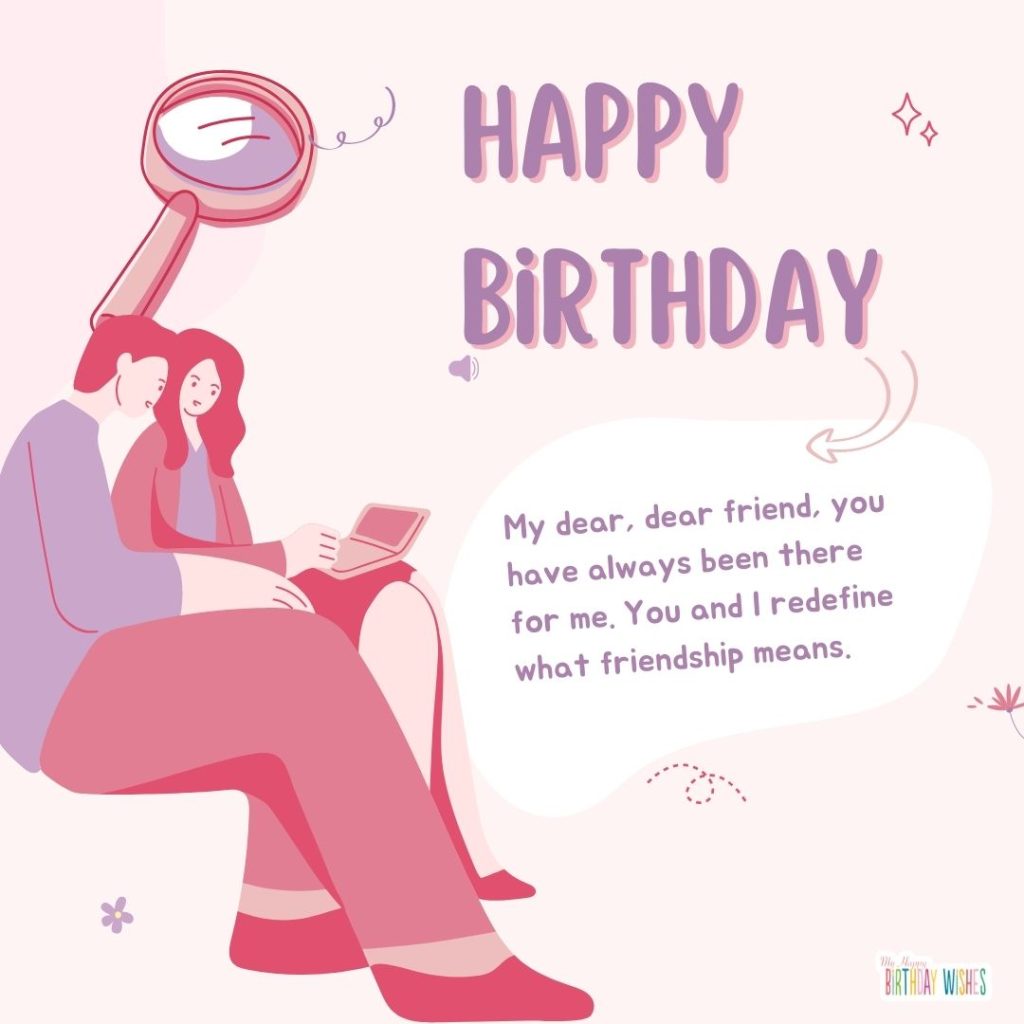 pink and violet themed with isometric boy and girl birthday card