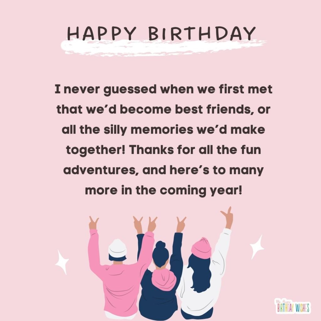 pink and isometric people's back birthday wish for a friend