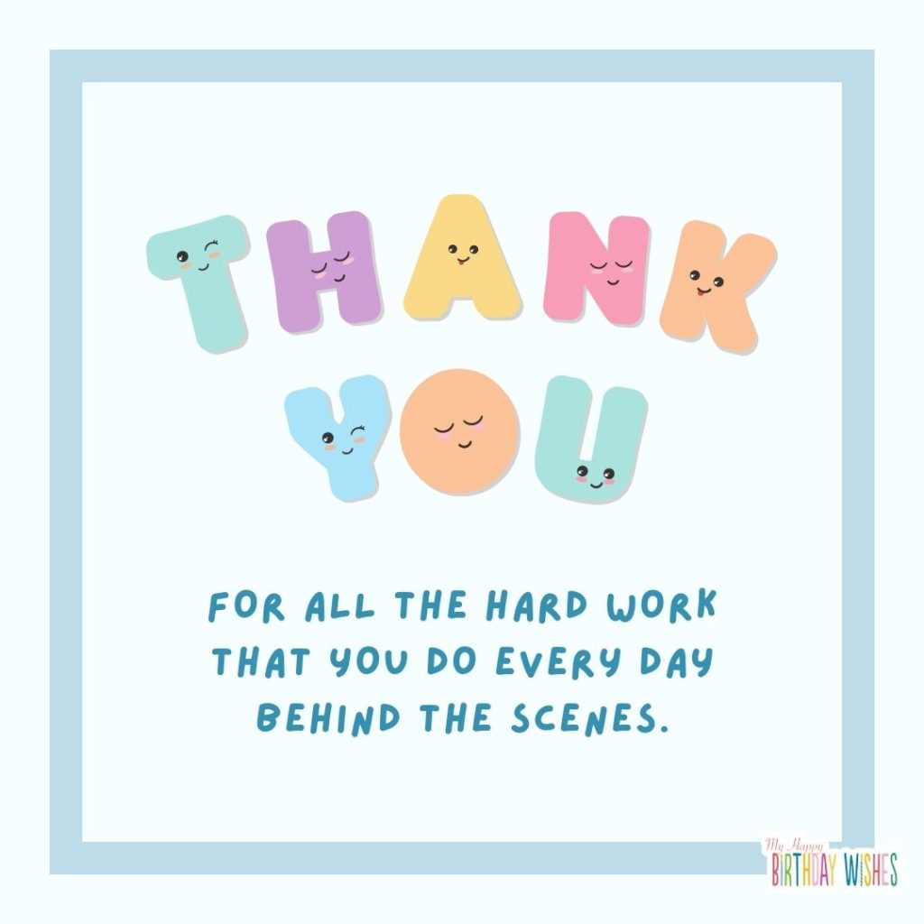 thank you lettering and blue themed thank you card