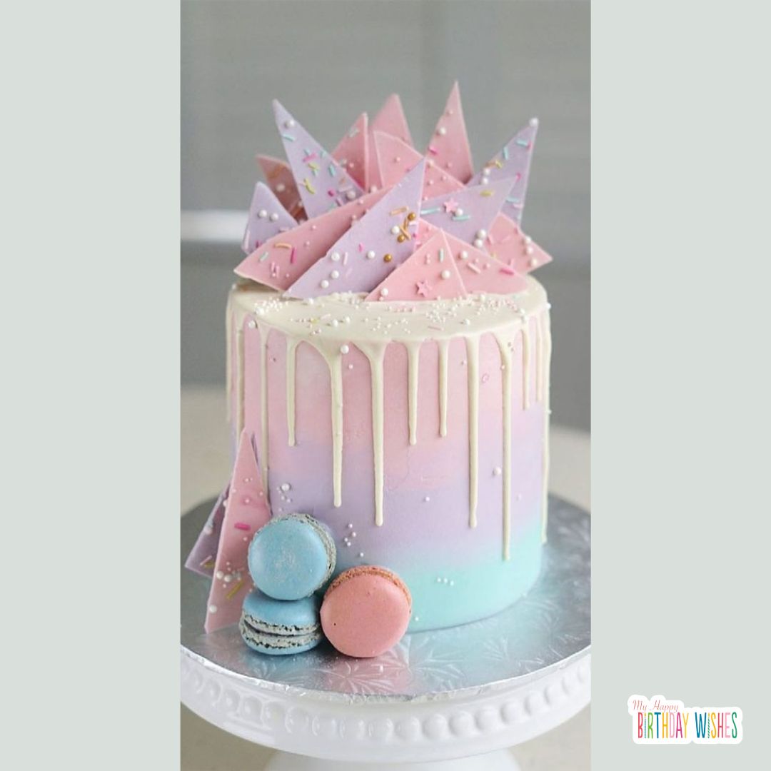 birthday cake with triangle toppings and moon cakes Birthday Cakes for Girls
