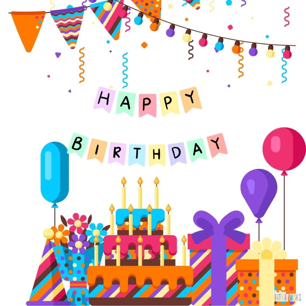 Colorful banner and Gifts Happy Birthday
