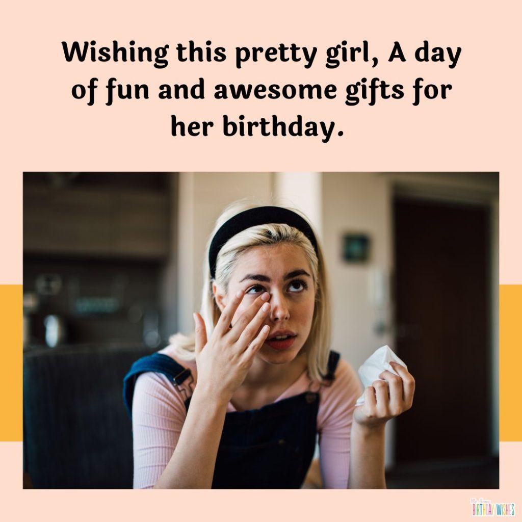 A woman acting like teary eyed with happy birthday meme for her
