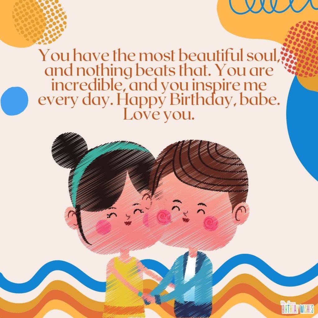 Cute painted couple with warm color design with birthday wishes for boyfriend