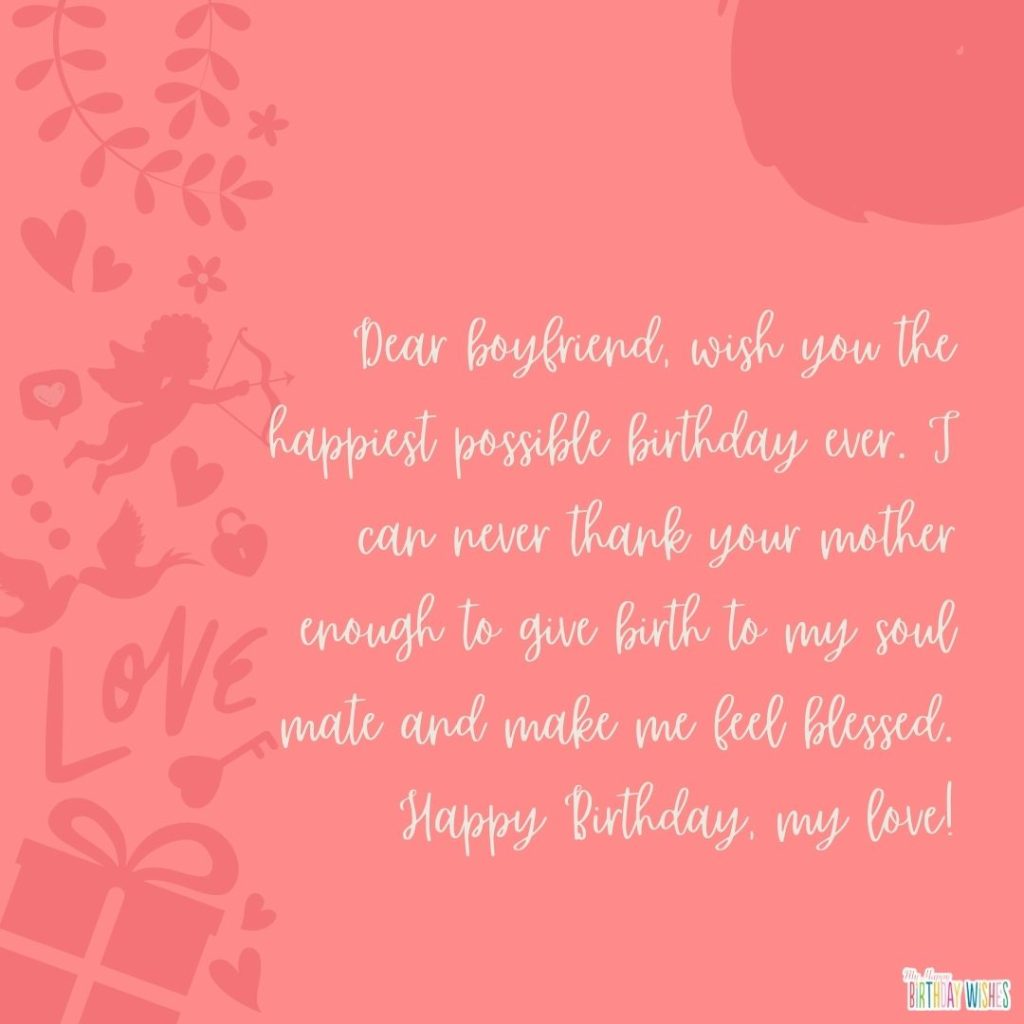 dark pink with love designs on side with birthday wishes for boyfriend