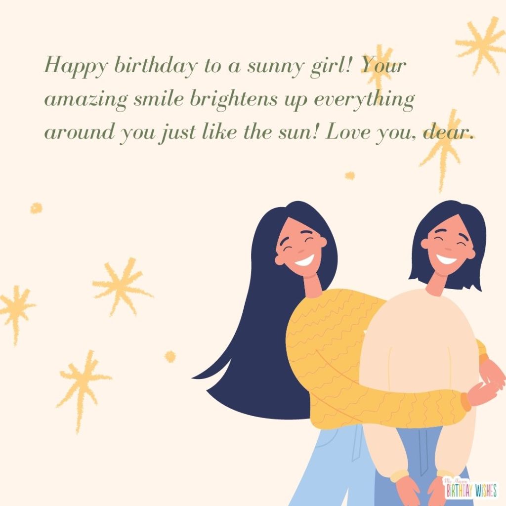Smiling friends while hugging with birthday wishes for best friend girl